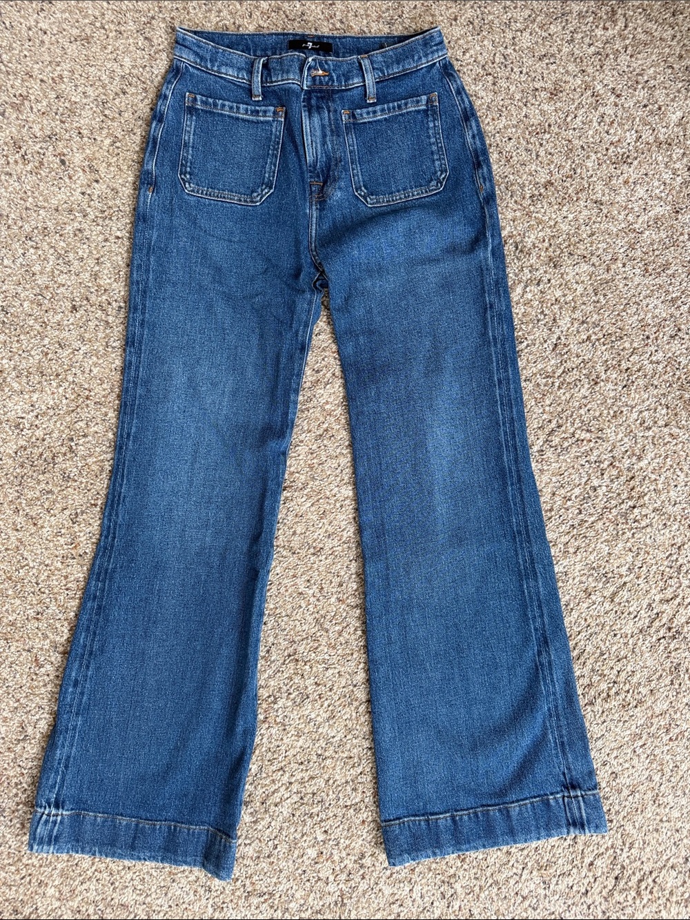 7 For All Mankind Medium Blue Flared Wide-Leg Jeans